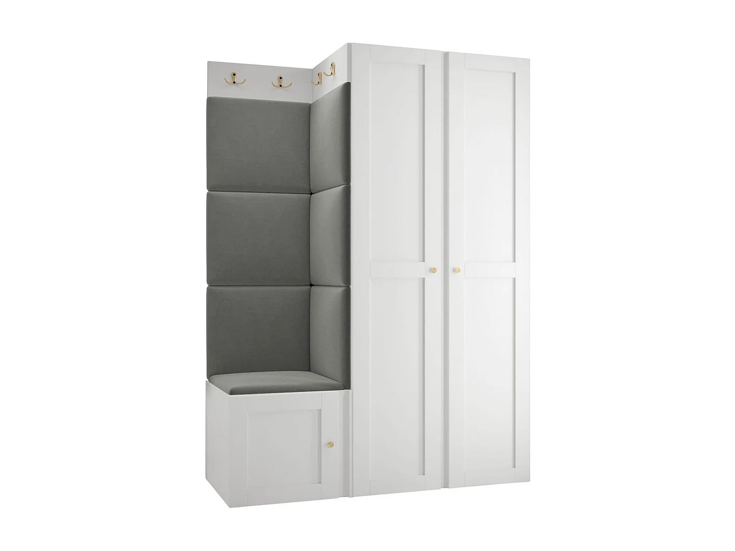 Meuble d'entrée Hartford 379, 186x116x46cm, Blanc|Gris, Stratifié|Tissu|MDF