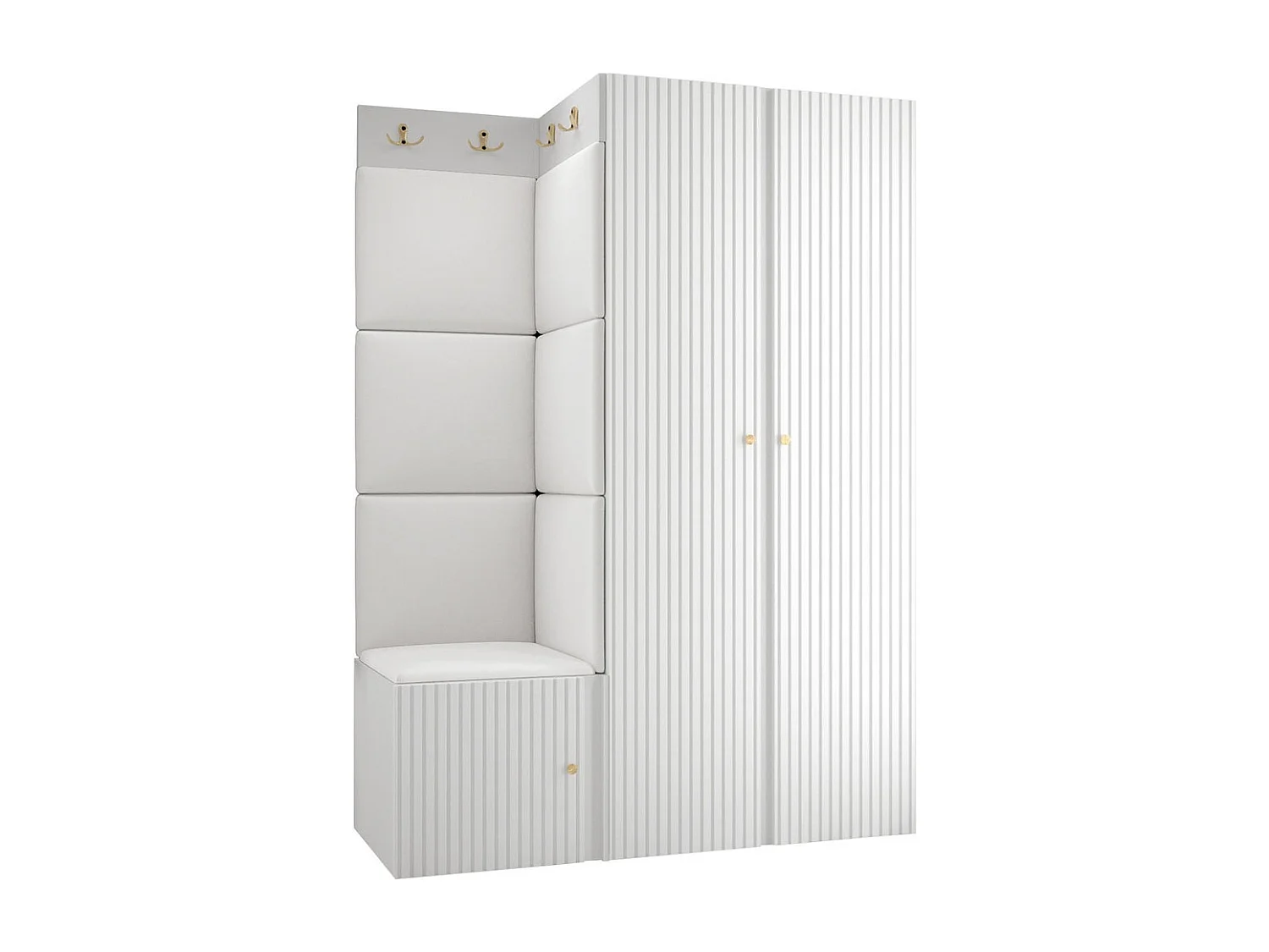 Meuble d'entrée Hartford 387, 186x116x46cm, Blanc, MDF|Stratifié|Faux cuir