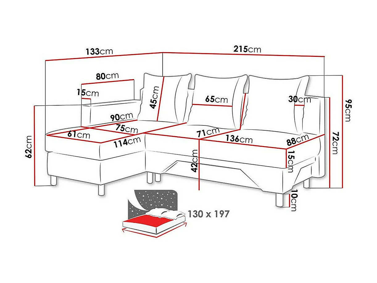 Canapé d'angle Akron 100, Bleu, Disponible, 215x133x95cm
