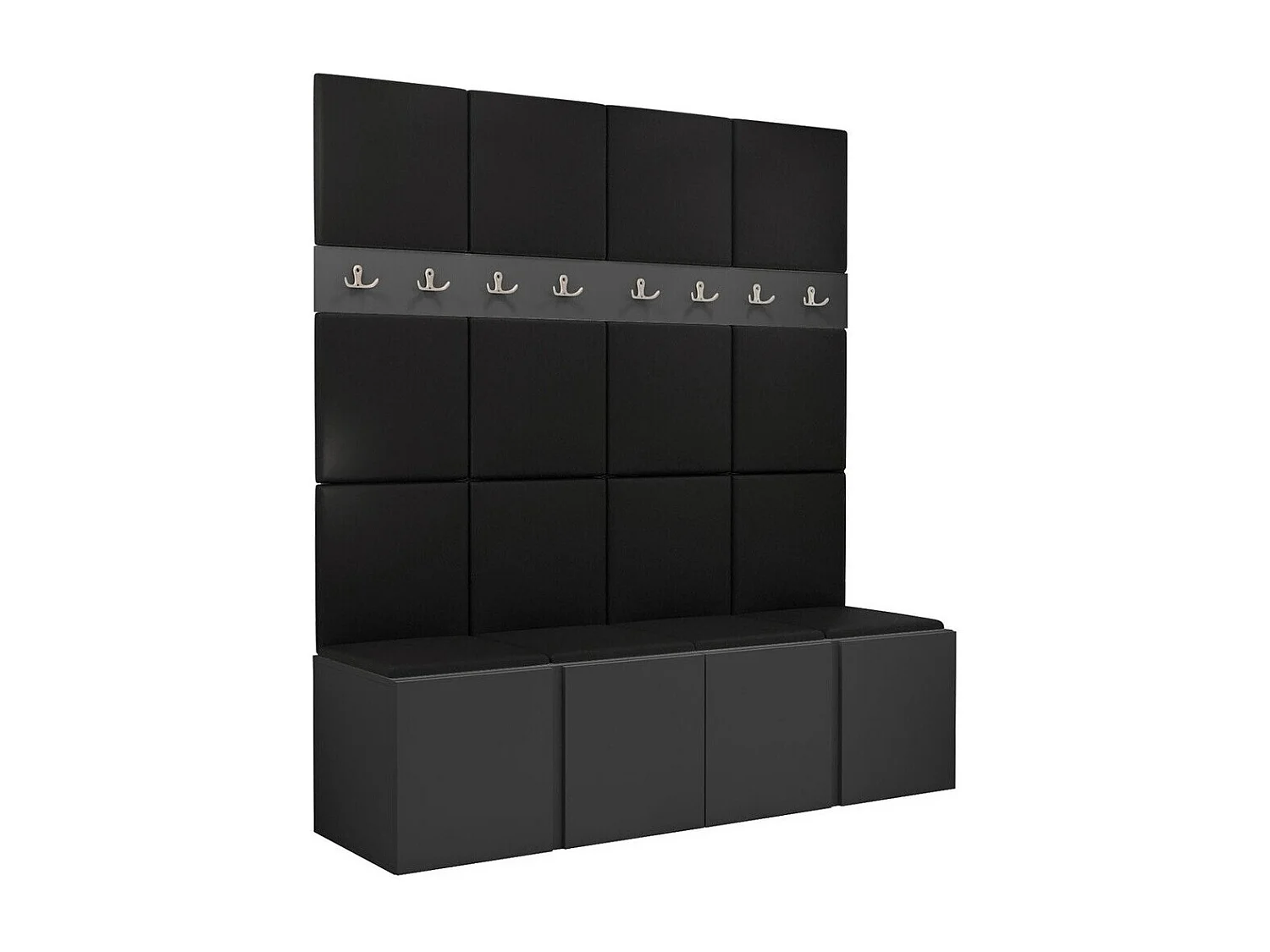 Meuble d'entrée Pinis V, 186x168x46cm, Graphite, Stratifié|Faux cuir, À poser|Murale