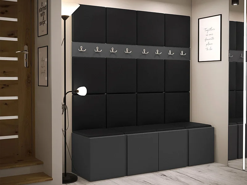 Meuble d'entrée Pinis V, 186x168x46cm, Graphite, Stratifié|Faux cuir, Murale|À poser