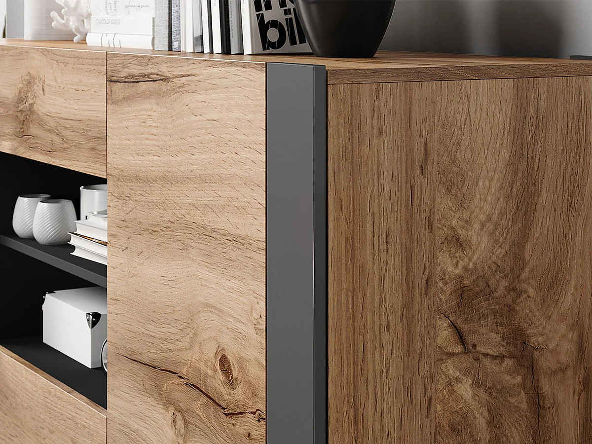 Commode Nolvoi 101, Chêne wotan|Anthracite, Tiroirs et portes, Nombre de tiroirs: 2, 80cm