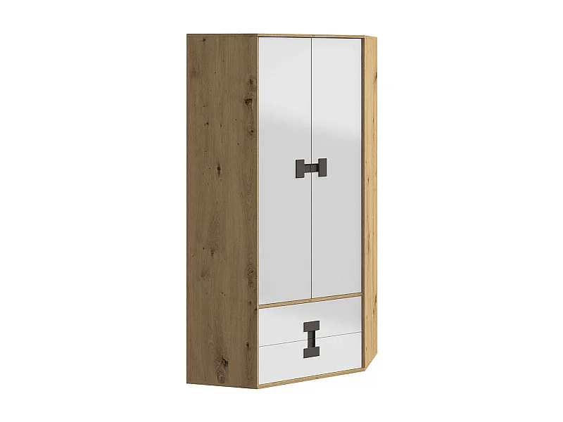 Armoire d'angle Florevi 114, Blanc brillant|Chêne Artisan, 191x88x88cm