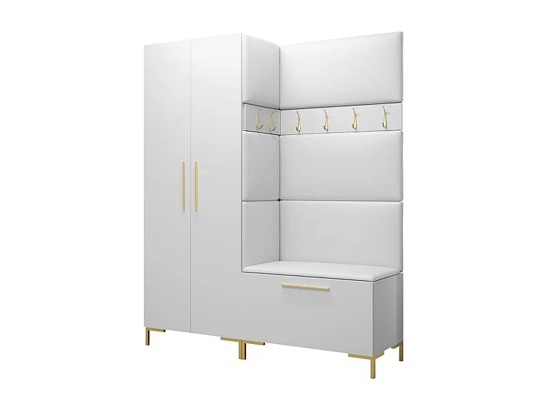 Meuble d'entrée Tivsoa 100, 196x158x44cm, Blanc, Faux cuir|Stratifié, Murale|À poser