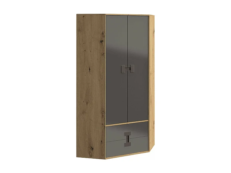 Armoire d'angle Florevi 114, Gris brillant|Chêne Artisan, 191x88x88cm
