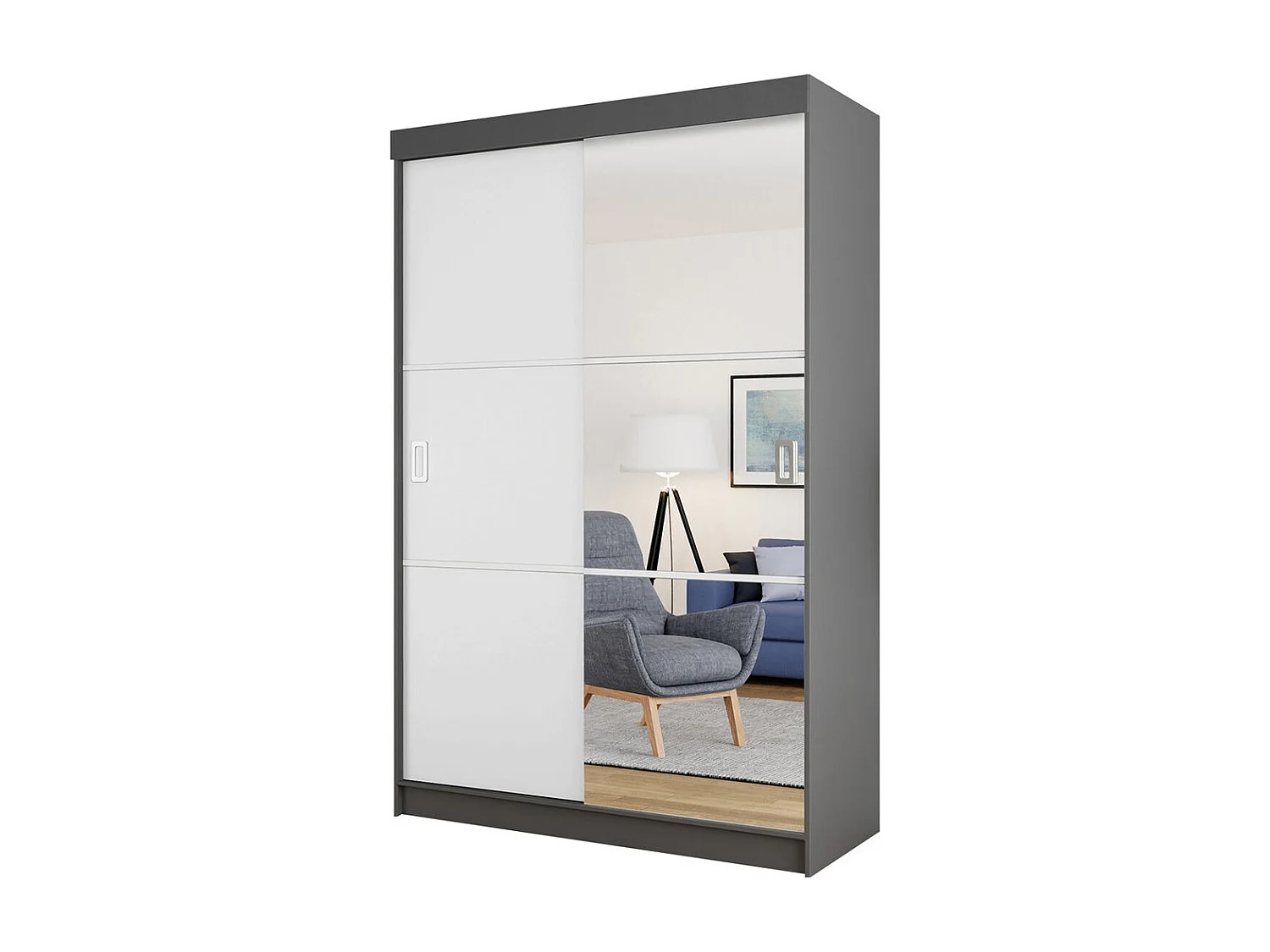 Armoire Dover 111, Graphite|Blanc, 205x138x60cm, Portes d'armoire: Coulissantes