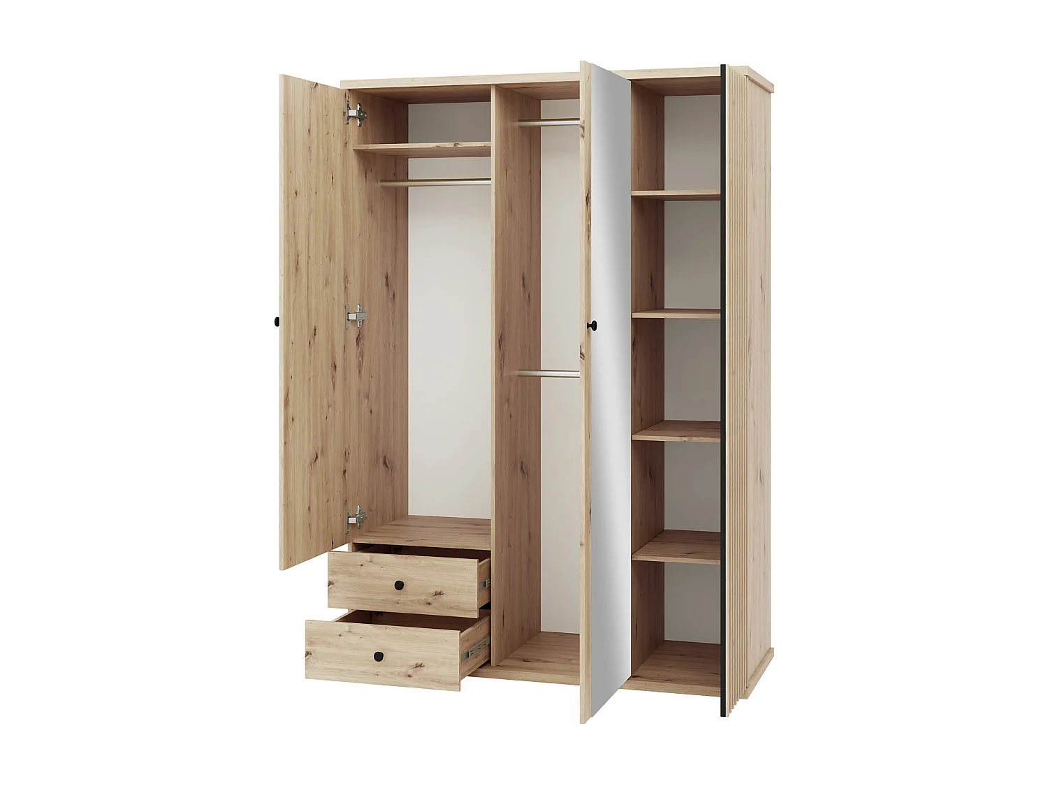 Armoire Venmava 115, Chêne Artisan|Noir, 213x150x60cm