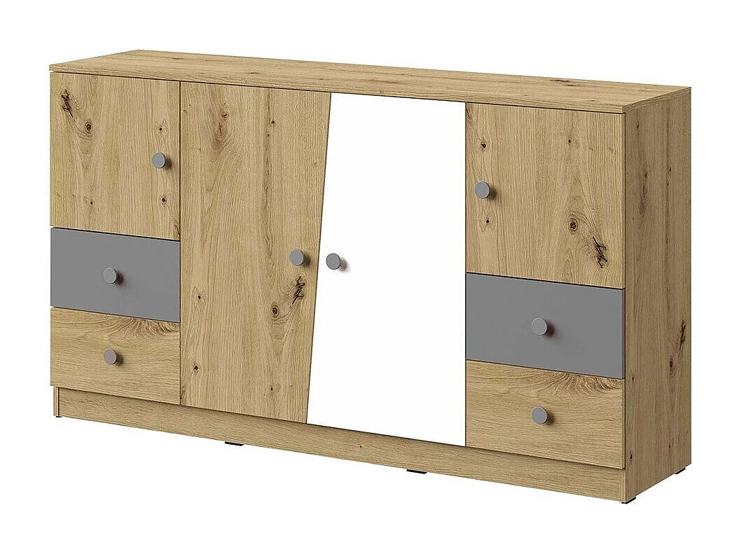 Commode Almira 105, Gris|Blanc|Chêne Artisan, Tiroirs et portes, Nombre de tiroirs: 4,