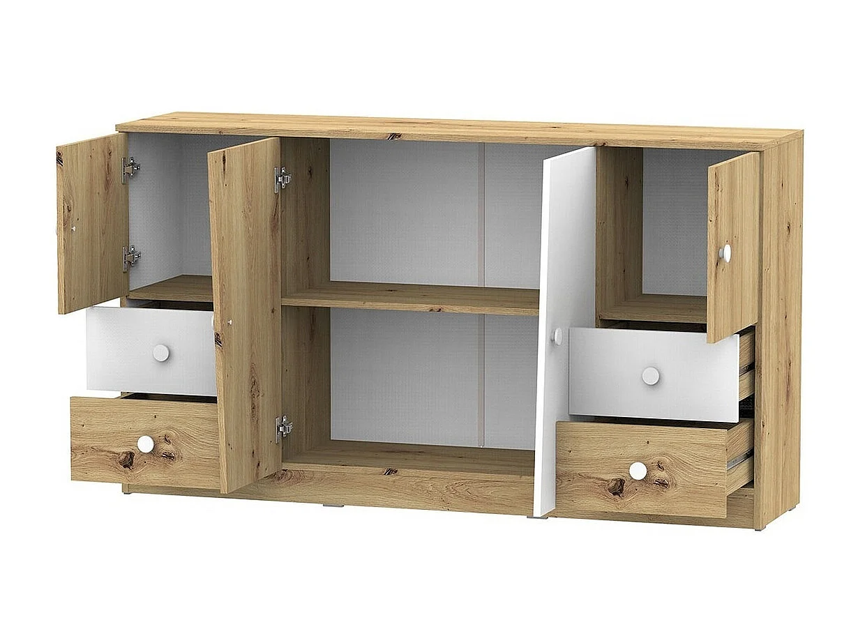 Commode Almira 105, Gris|Blanc|Chêne Artisan, Tiroirs et portes, Nombre de tiroirs: 4,