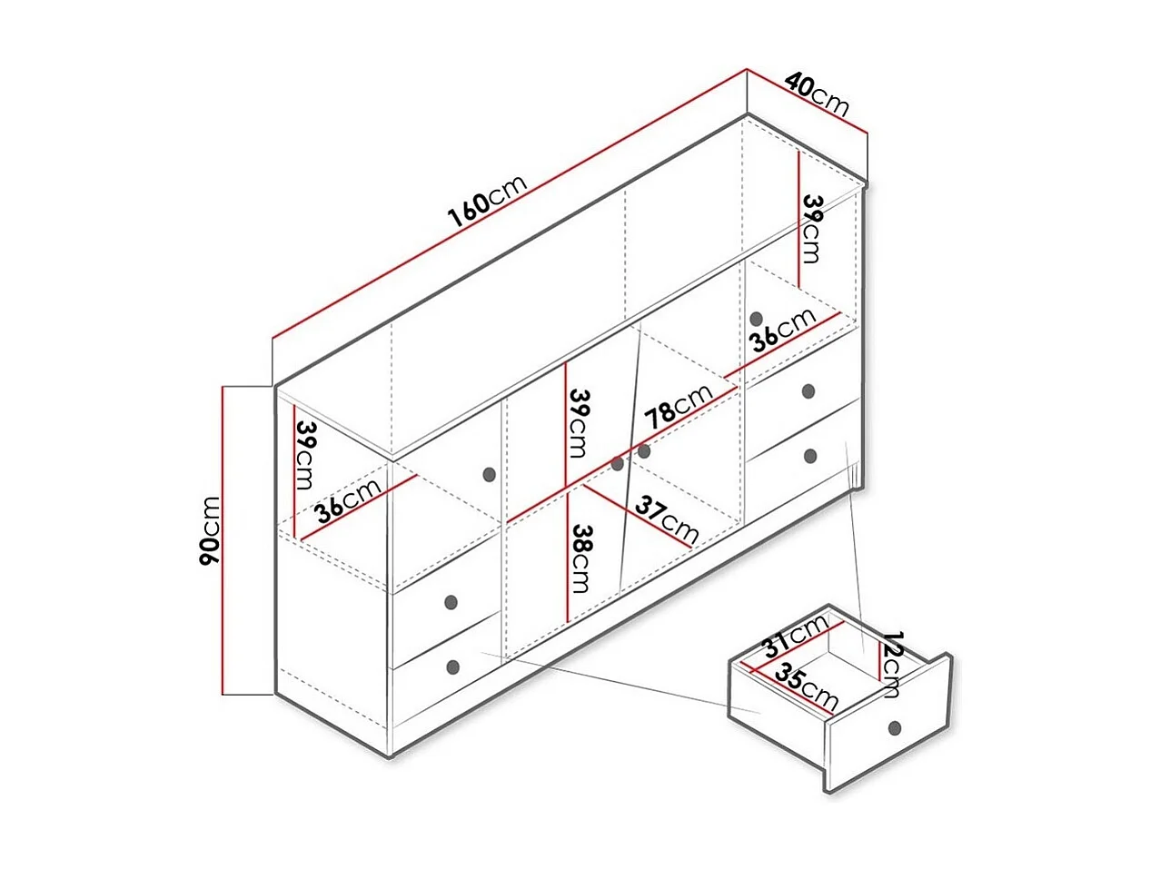 Commode Almira 105, Gris|Blanc|Chêne Artisan, Tiroirs et portes, Nombre de tiroirs: 4,