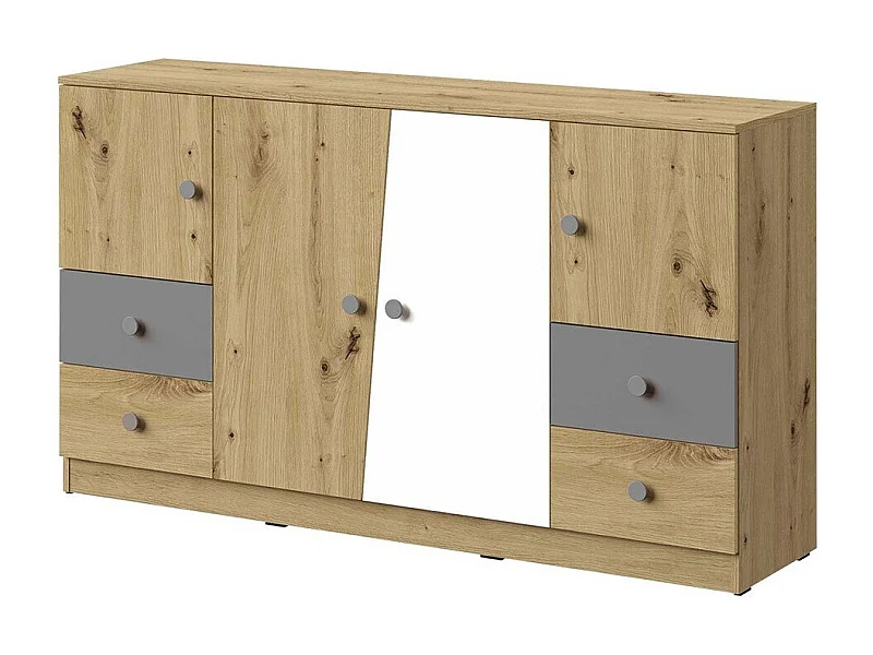 Commode Almira 105, Chêne Artisan|Gris|Blanc, Tiroirs et portes, Nombre de tiroirs: 4,