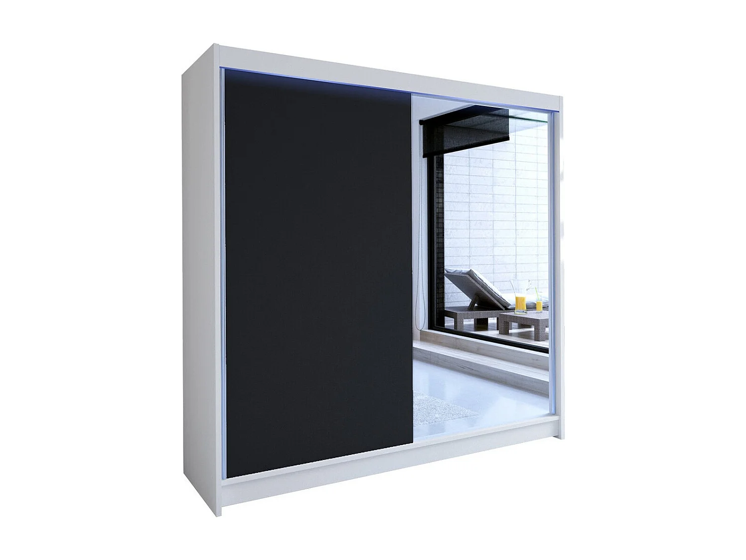 Armoire Closico 137, Noir|Blanc, 215x180x58cm, Portes d'armoire: Coulissantes