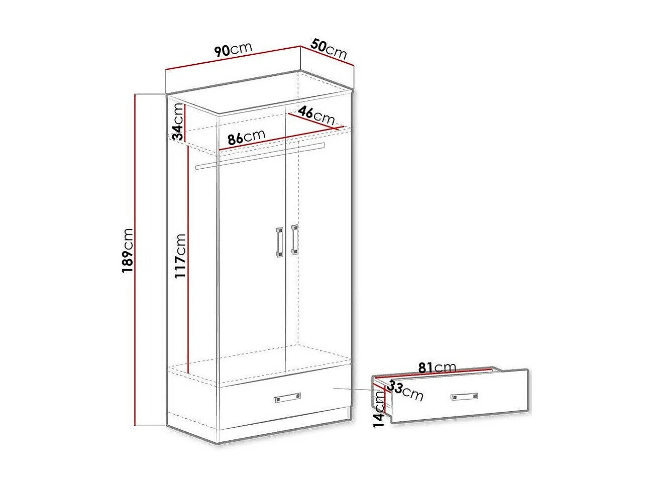 Armoire Sorviru 103, Blanc|Turquoise, 189x90x50cm, Portes d'armoire: Avec des charnières