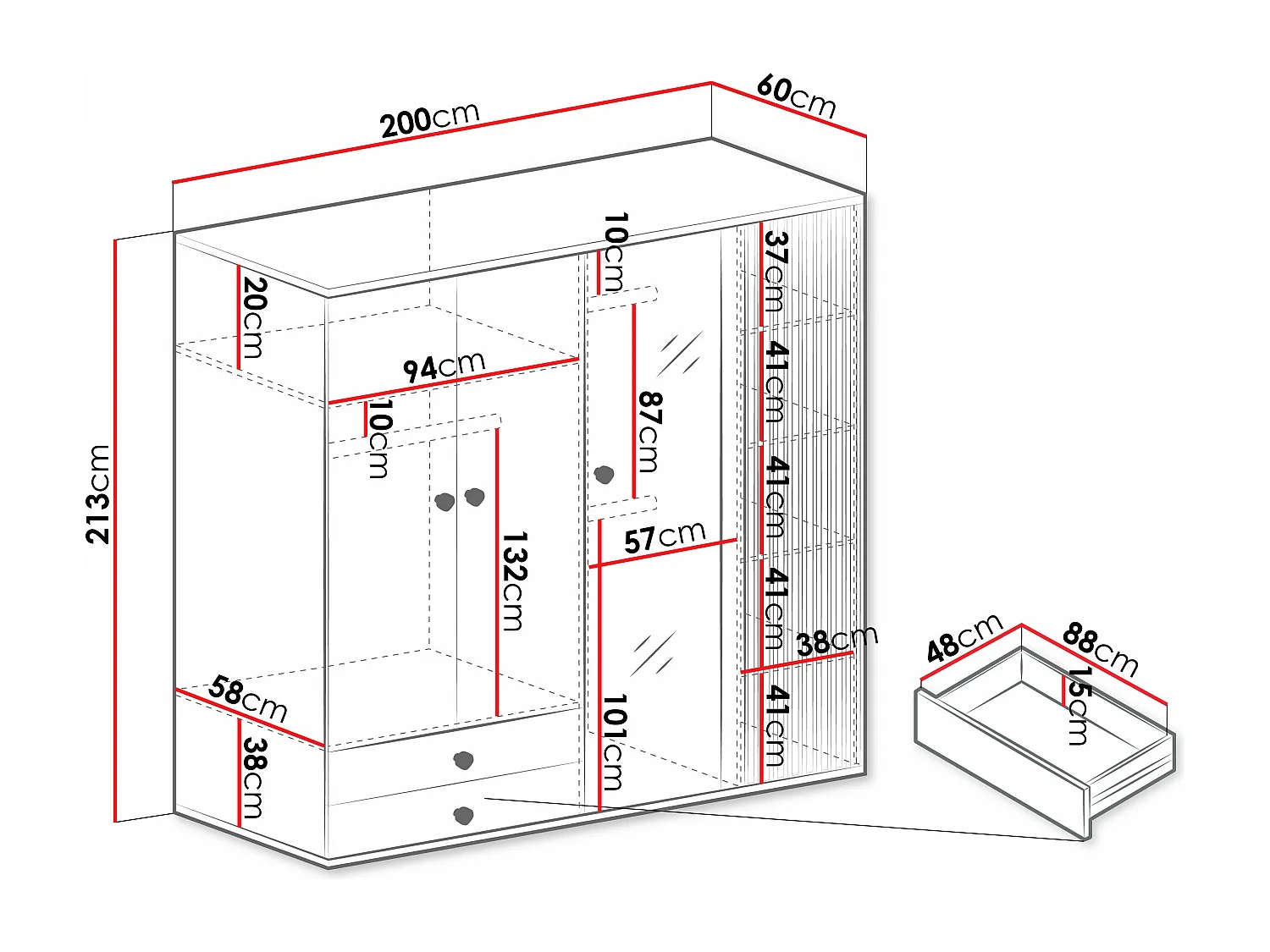 Armoire Venmava 114, Chêne Artisan|Noir, 213x200x60cm