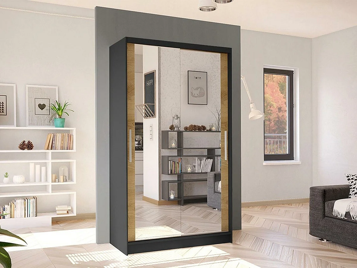 Armoire Closico 165, Chêne Artisan|Noir, 200x100x58cm, Portes d'armoire: Coulissantes