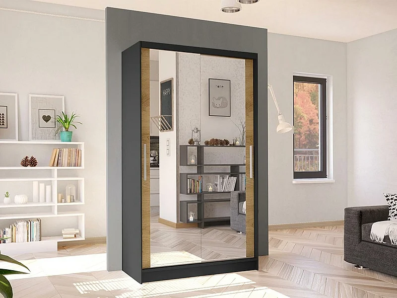 Armoire Closico 165, Chêne Artisan|Noir, 200x100x58cm, Portes d'armoire: Coulissantes