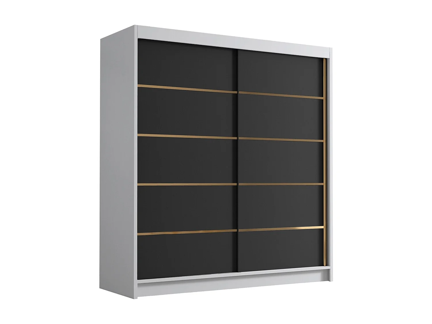 Armoire Closico 186, Noir|Blanc, 215x180x58cm, Portes d'armoire: Coulissantes