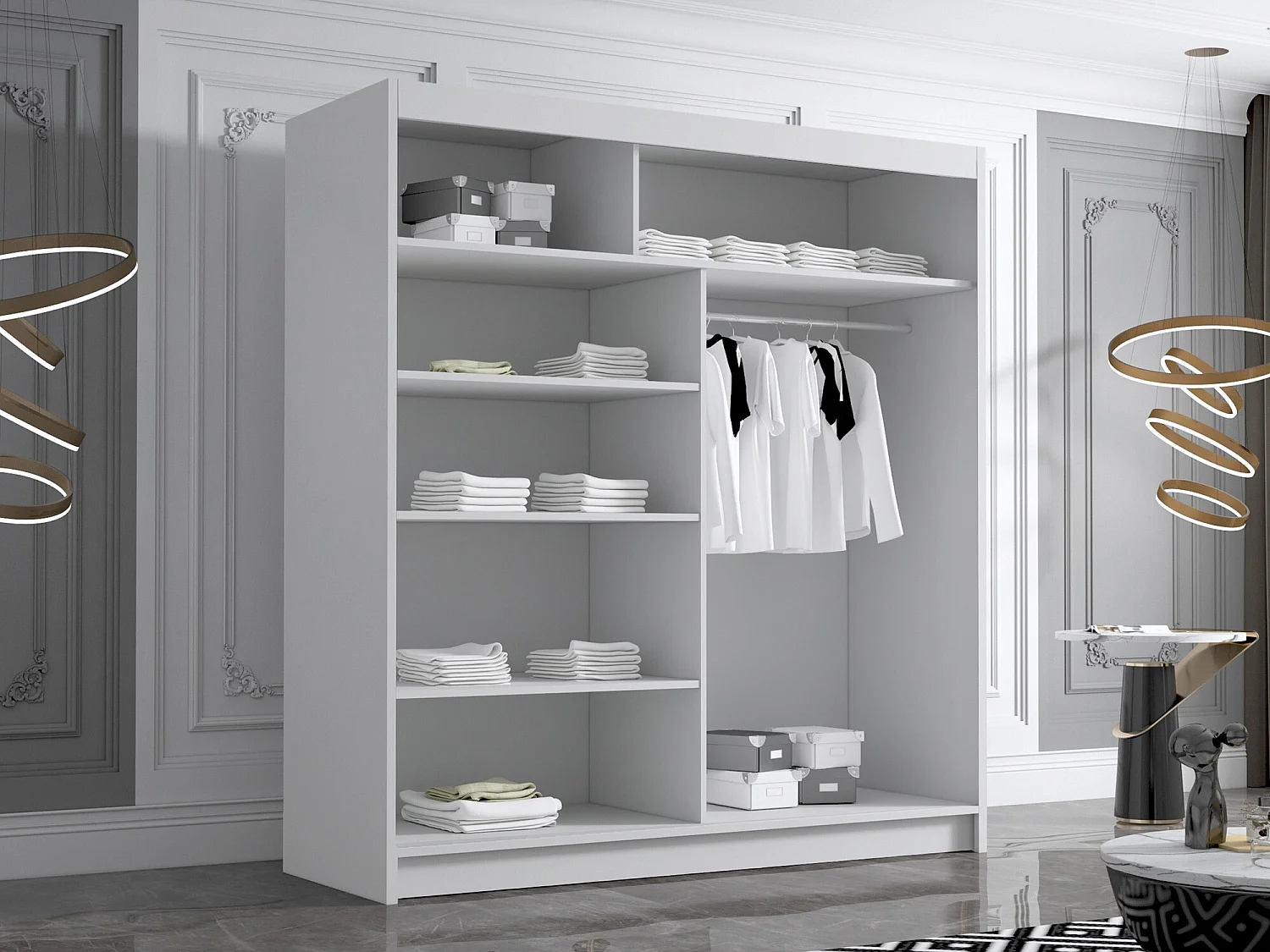 Armoire Closico 186, Noir|Blanc, 215x180x58cm, Portes d'armoire: Coulissantes