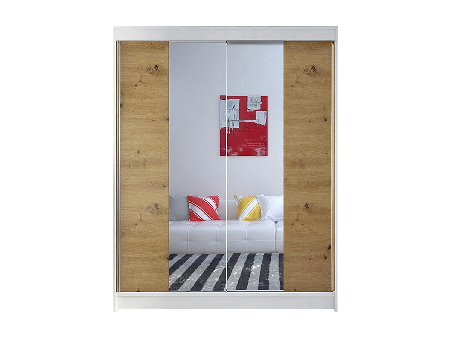 Armoire Closico 141, Chêne Artisan|Blanc, 200x150x58cm, Portes d'armoire: Coulissantes