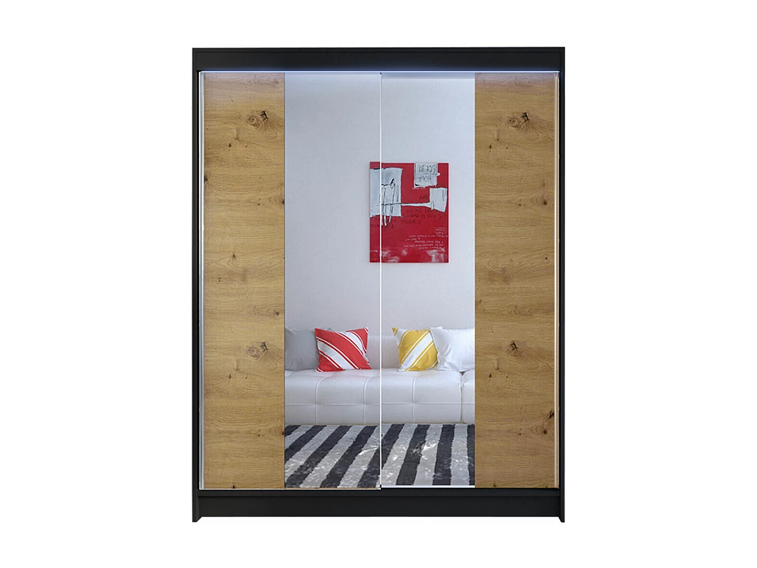 Armoire Closico 141, Chêne Artisan|Noir, 200x150x58cm, Portes d'armoire: Coulissantes