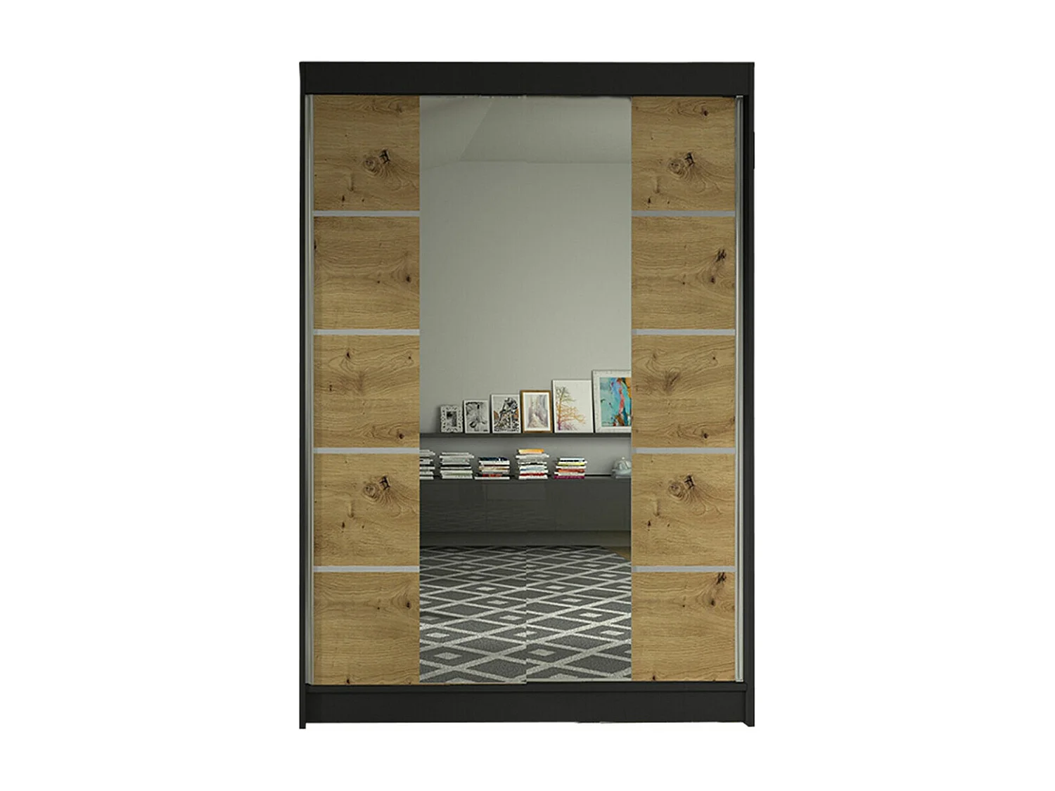 Armoire Closico Salvor V, Noir|Chêne Artisan, 200x120x58cm, Nombre d'étagères: 5