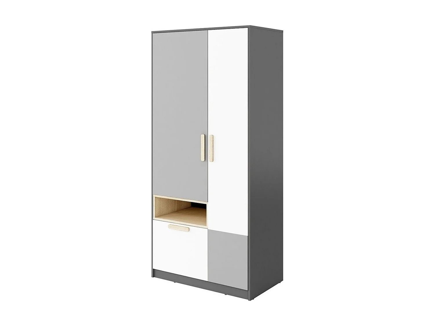 Armoire Veravie 103, Blanc|Gris clair|Graphite, 193x90x50cm