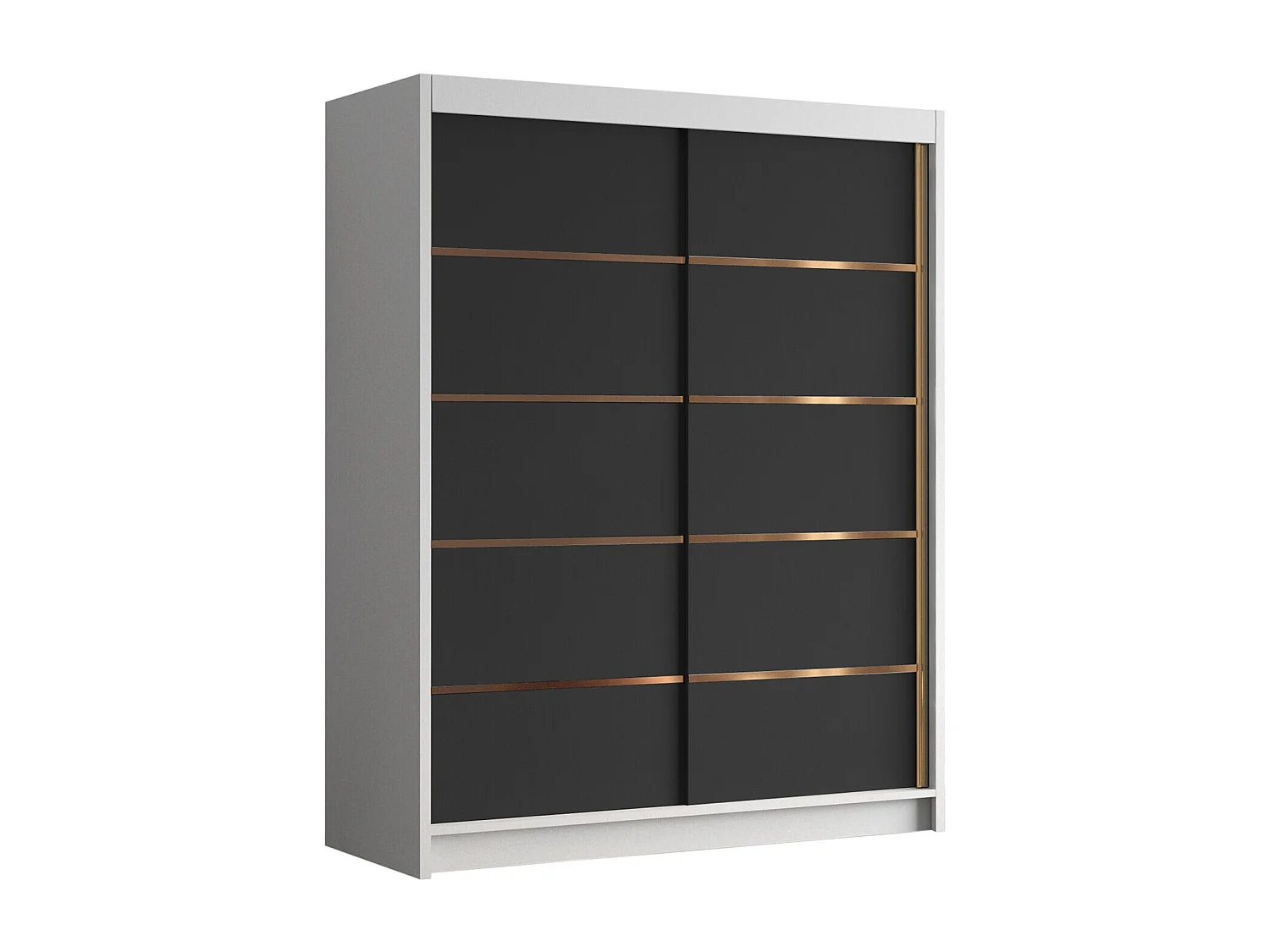 Armoire Closico 187, Noir|Blanc, 200x150x58cm, Portes d'armoire: Coulissantes