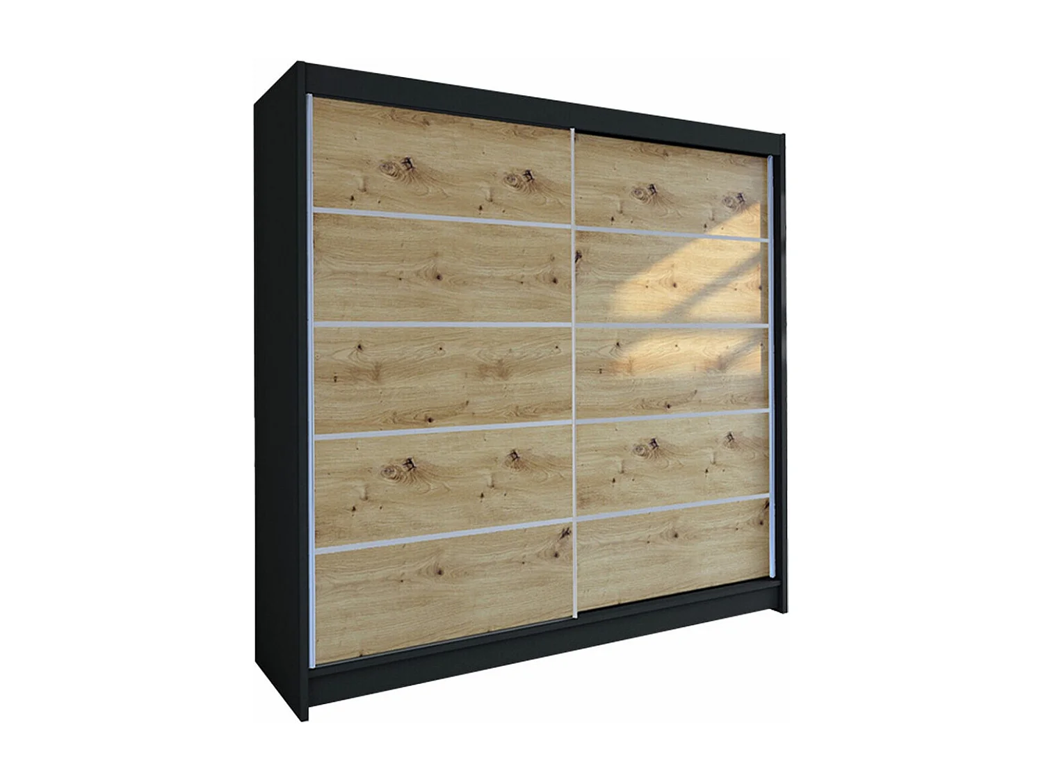 Armoire Closico 153, Chêne Artisan|Noir, 215x180x58cm, Portes d'armoire: Coulissantes