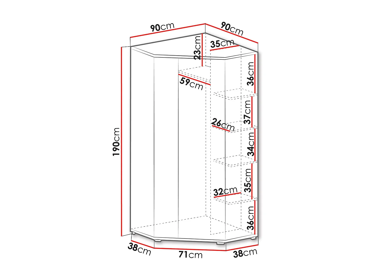 Armoire d'angle Camteso 100, Chêne|Blanc|Turquoise, 190x90x90cm, Nombre d'étagères: 5