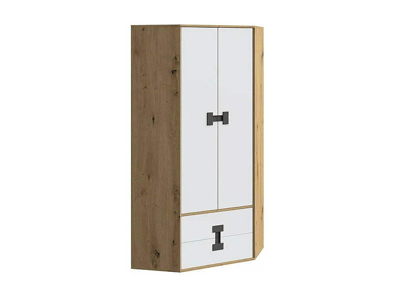 Armoire d'angle Florevi 114, Chêne Artisan|Mat blanc, 191x88x88cm, Nombre d'étagères: 3