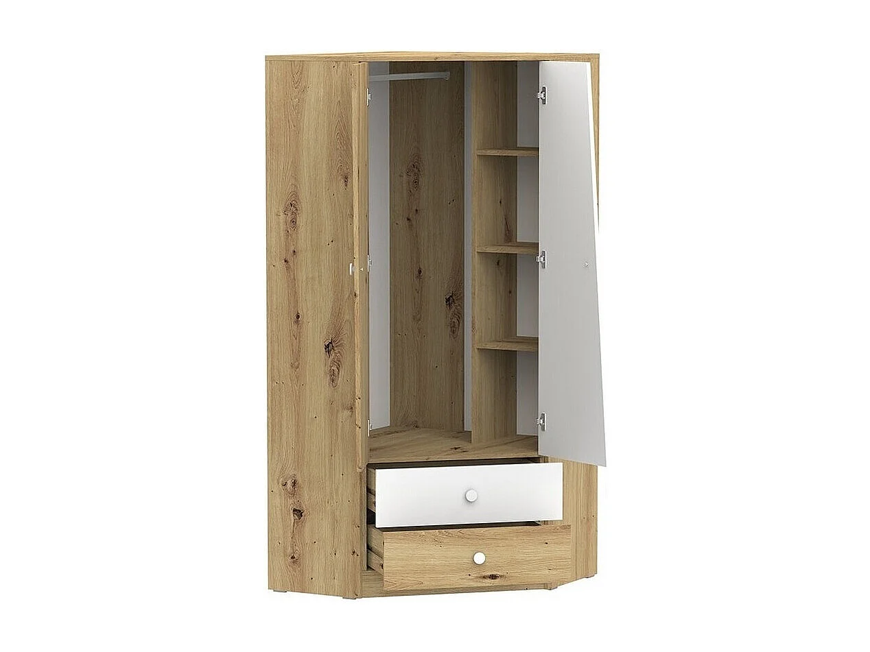 Armoire d'angle Almira 101, Blanc|Chêne Artisan|Gris, 191x87x87cm, Nombre d'étagères: 3