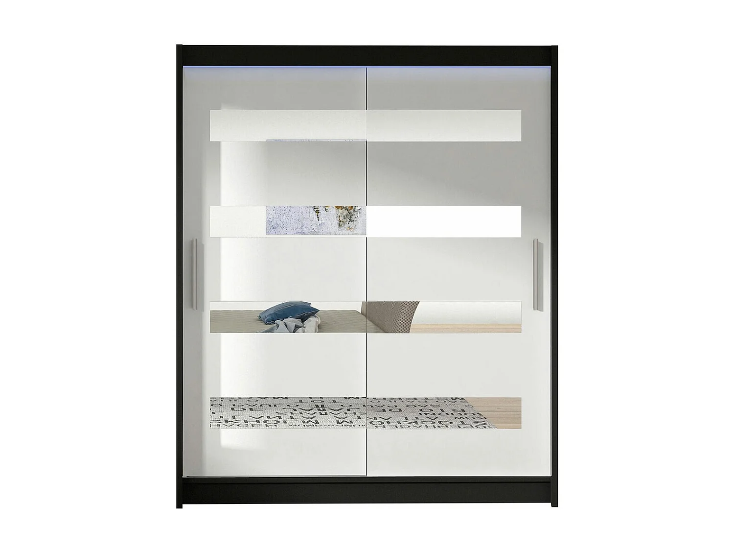 Armoire Closico 136, Blanc|Noir, 200x150x58cm, Portes d'armoire: Coulissantes