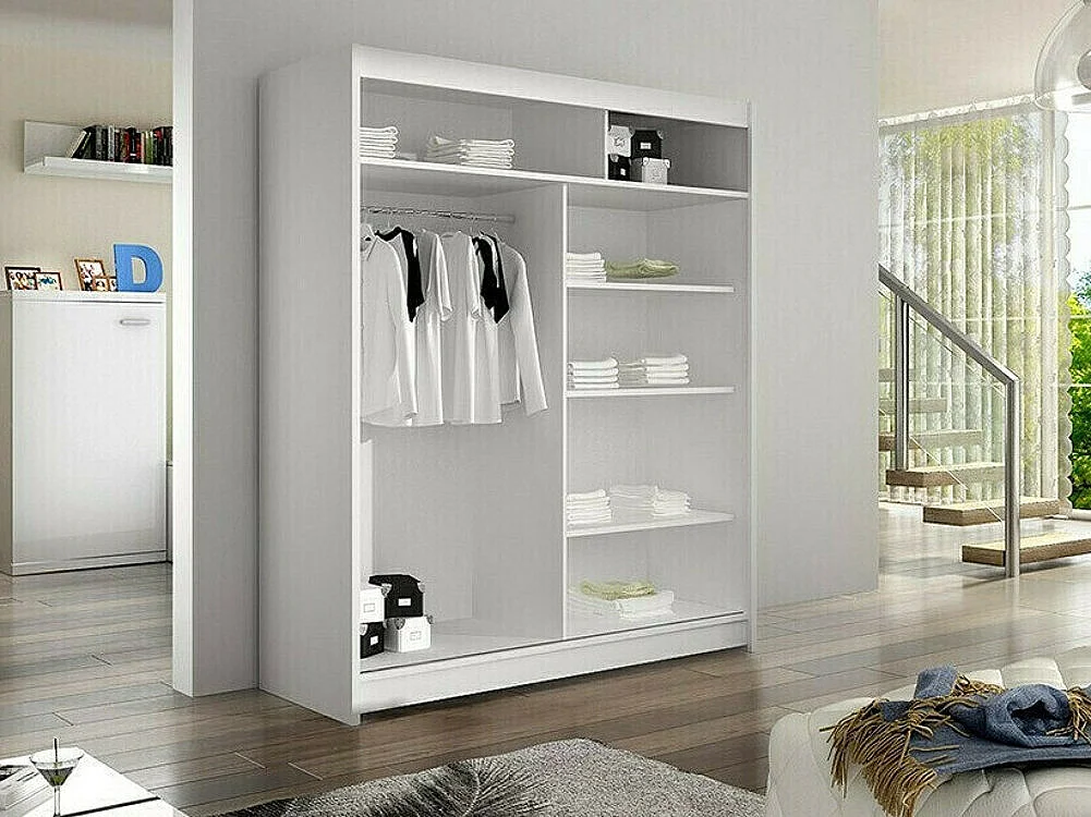 Armoire Closico 141, Blanc|Chêne Artisan, 200x150x58cm, Portes d'armoire: Coulissantes