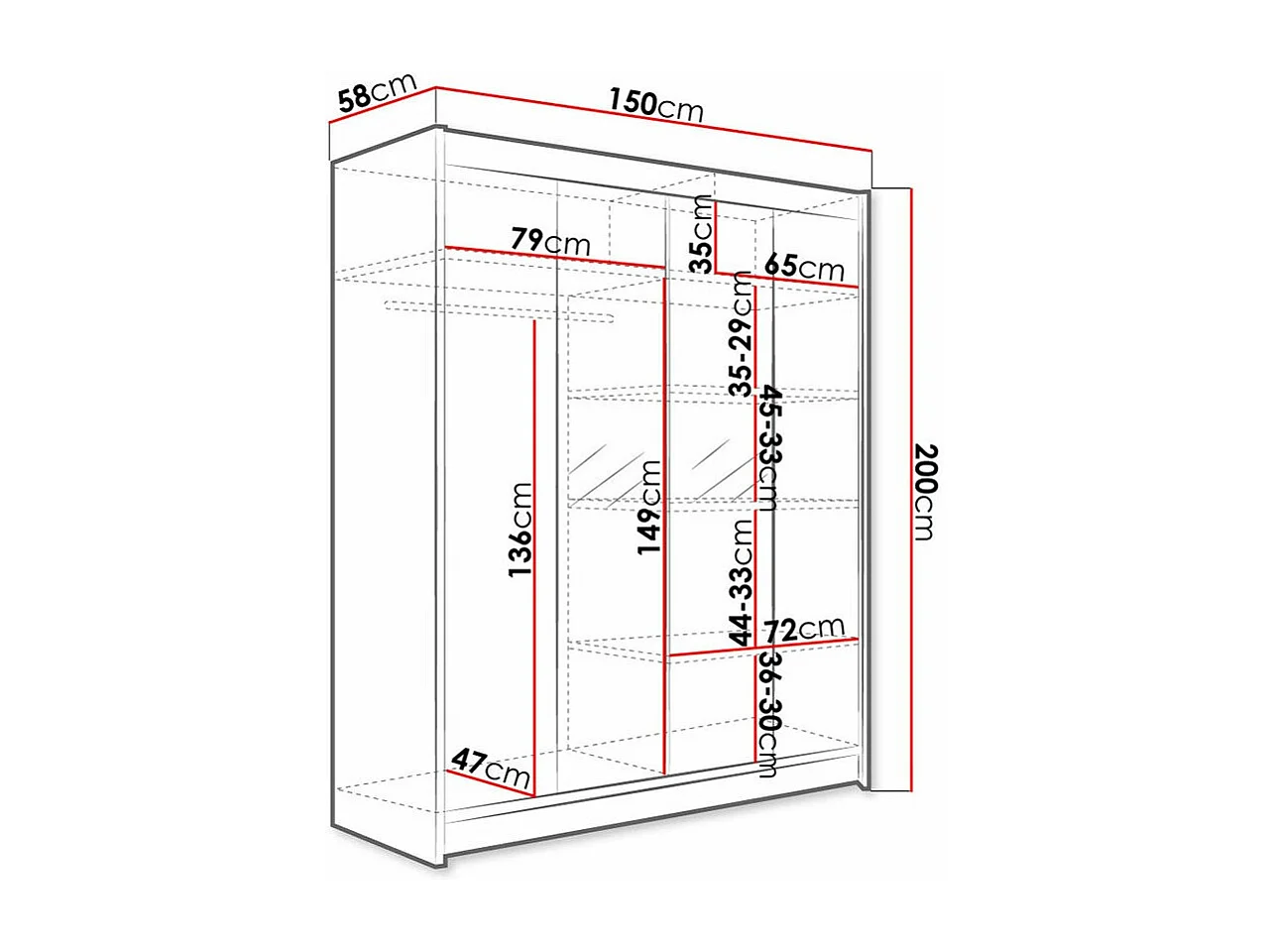 Armoire Closico 141, Blanc|Chêne Artisan, 200x150x58cm, Portes d'armoire: Coulissantes
