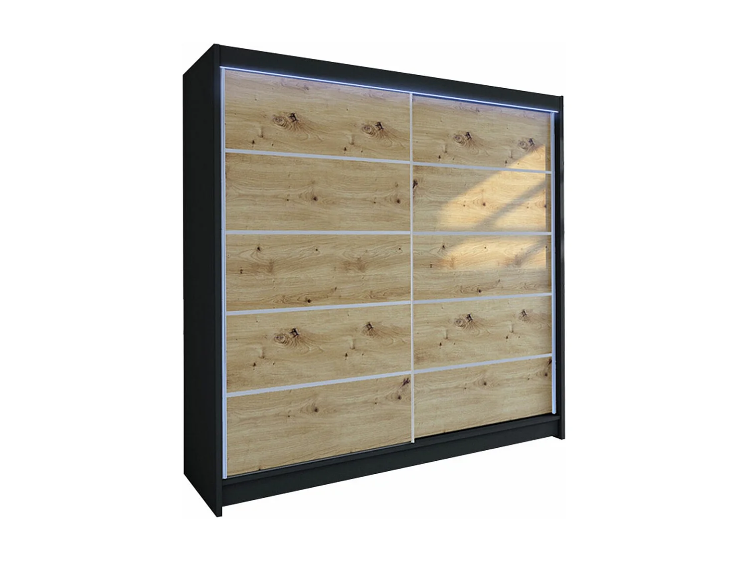 Armoire Closico 153, Noir|Chêne Artisan, 215x180x58cm, Portes d'armoire: Coulissantes