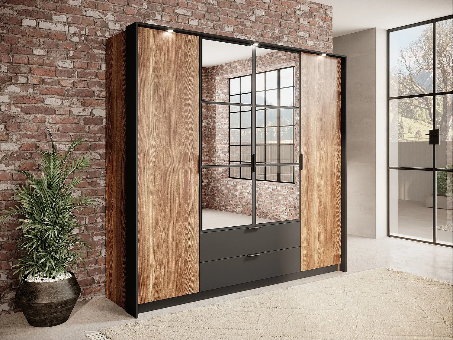 Armoire Flodale 101, Anthracite|Châtaigne, 210x224x59cm