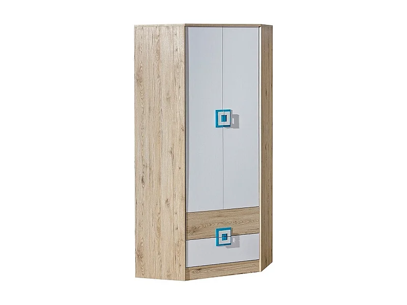 Armoire d'angle Tolfere 102, Blanc|Turquoise|Chêne clair, 190x87x87cm