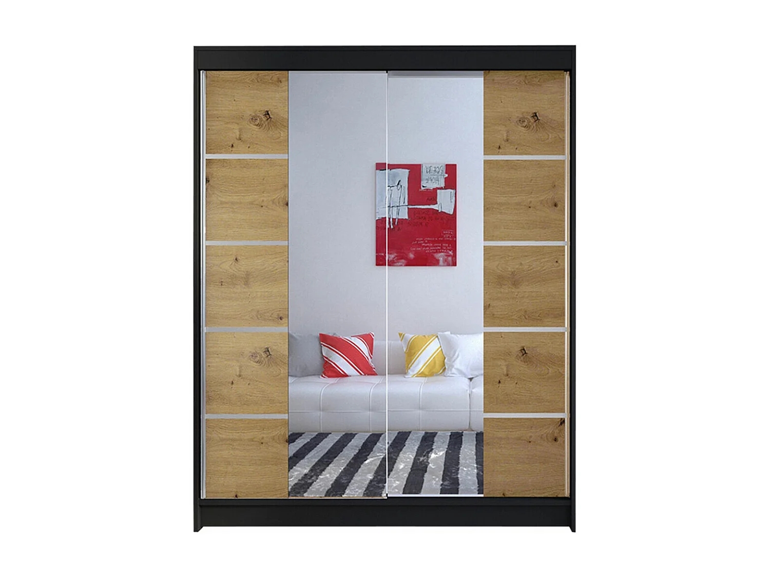 Armoire Closico 146, Chêne Artisan|Noir, 200x150x58cm, Portes d'armoire: Coulissantes