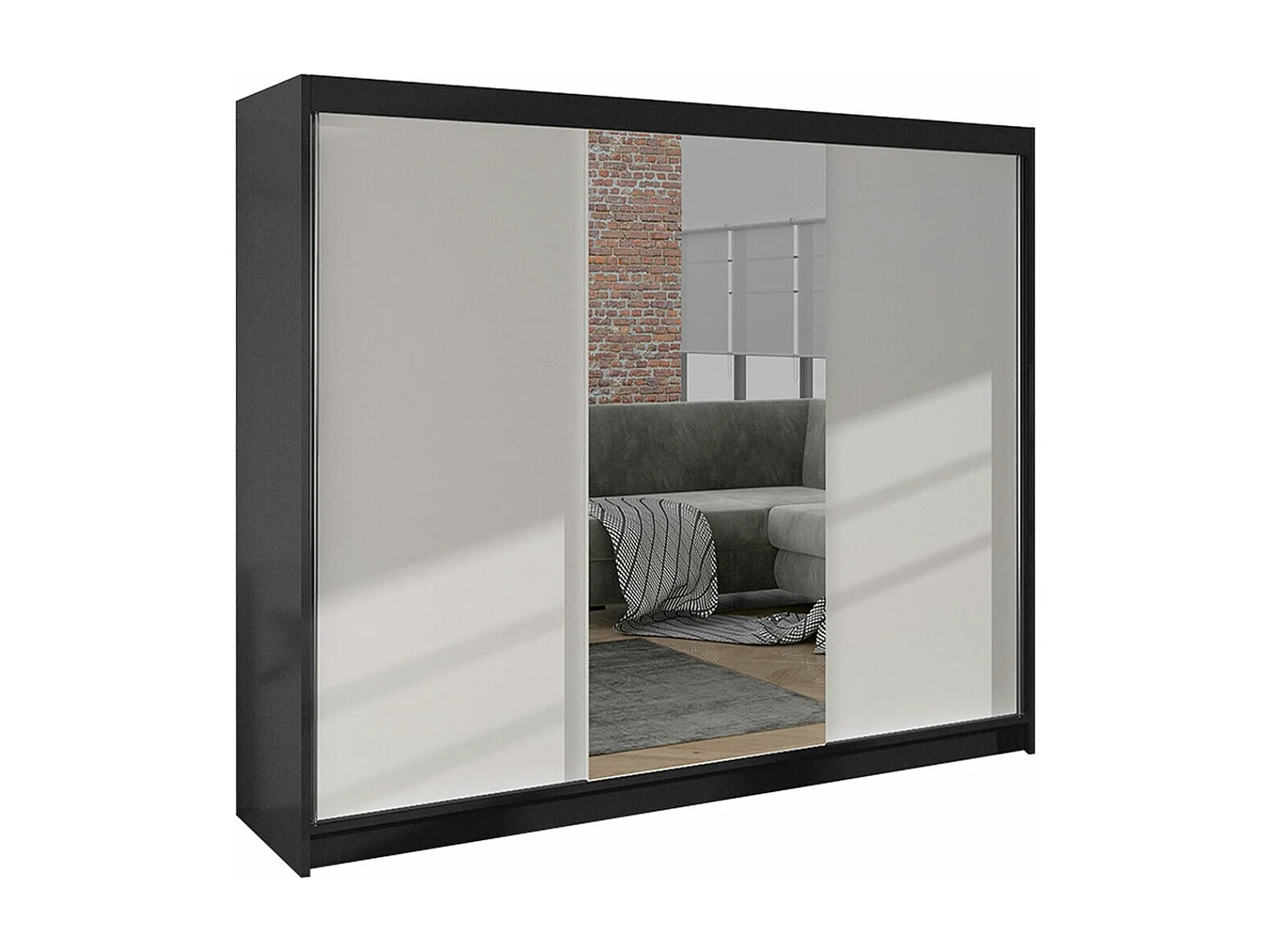 Armoire Closico 158, Noir|Blanc, 215x200x58cm, Portes d'armoire: Coulissantes