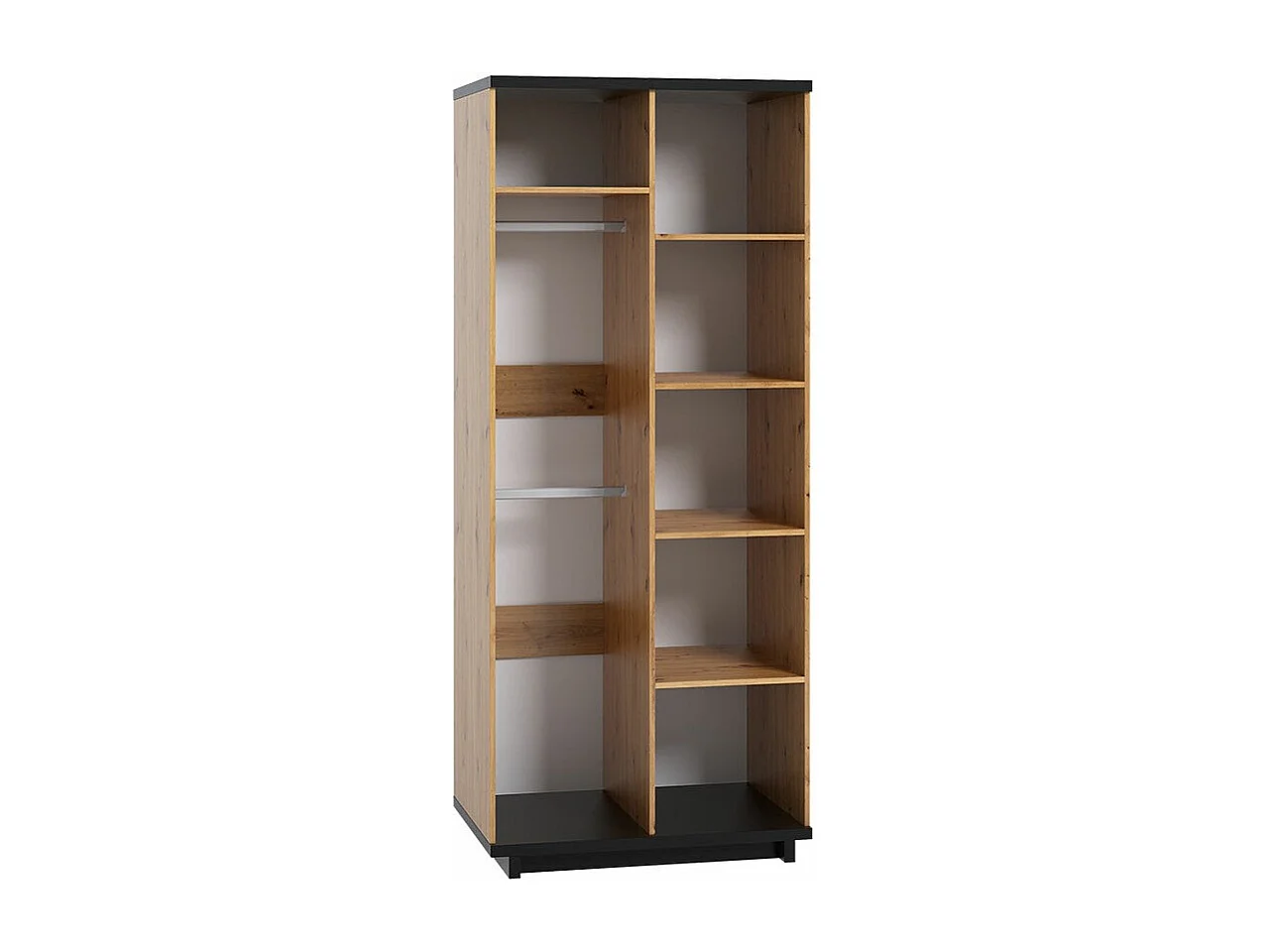 Armoire Morlira 107, Noir mat|Chêne Artisan, 215x90x60cm, Nombre d'étagères: 5