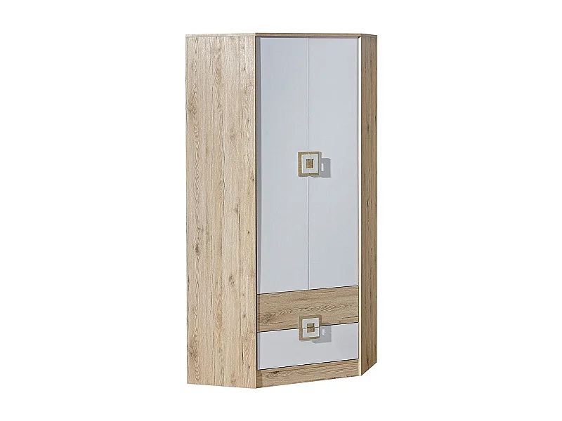 Armoire d'angle Tolfere 102, Blanc|Chêne clair, 190x87x87cm, Nombre d'étagères: 3