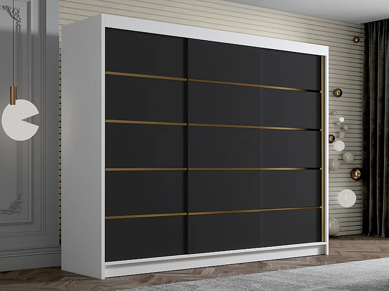 Armoire Closico 184, Blanc|Noir, 215x250x58cm, Portes d'armoire: Coulissantes