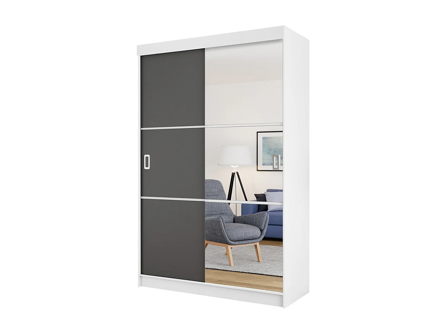 Armoire Dover 111, Graphite|Blanc, 205x138x60cm, Portes d'armoire: Coulissantes