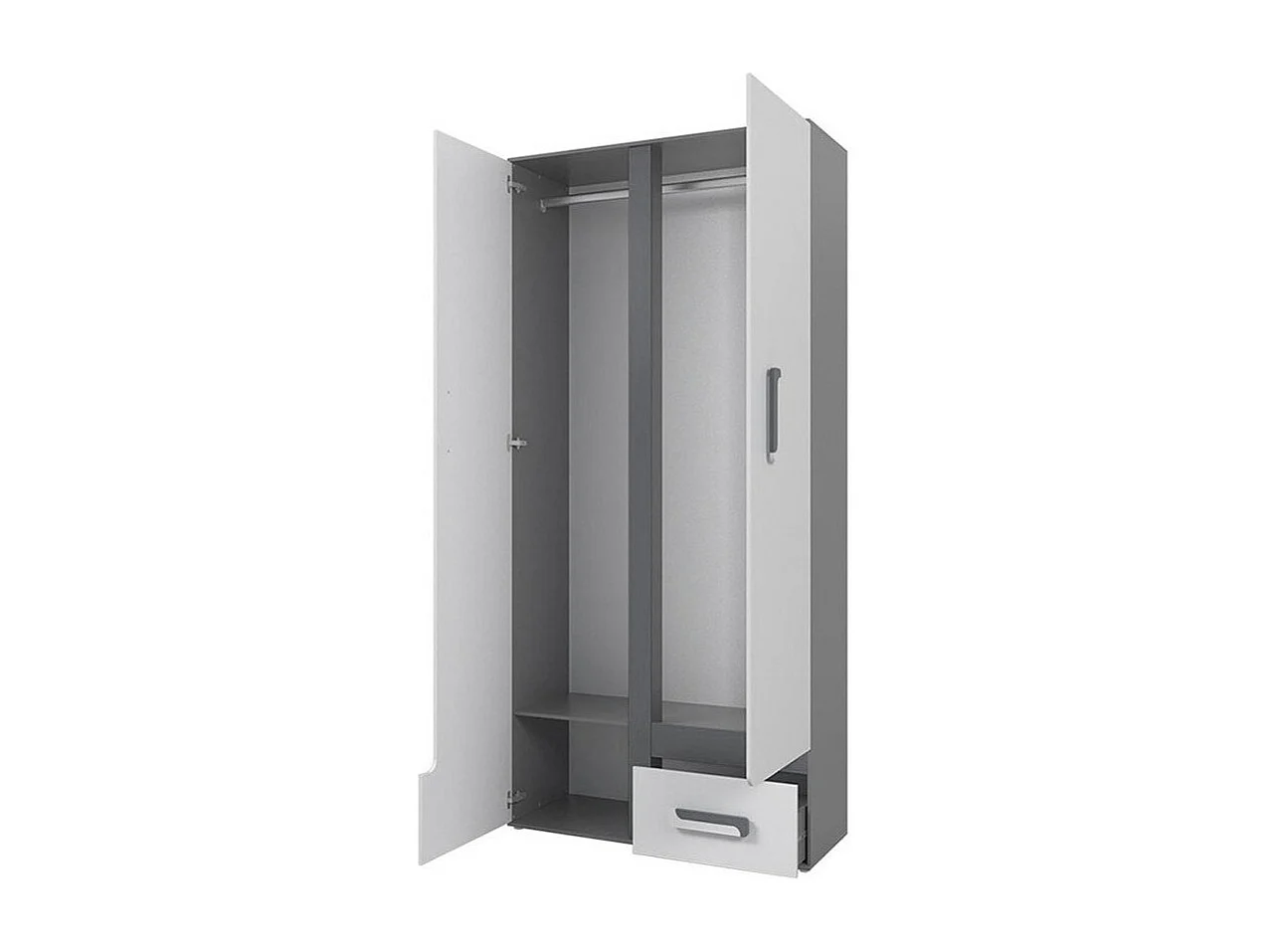 Armoire Aviseve 106, Blanc|Anthracite, 192x85x50cm, Portes d'armoire: Avec des charnières