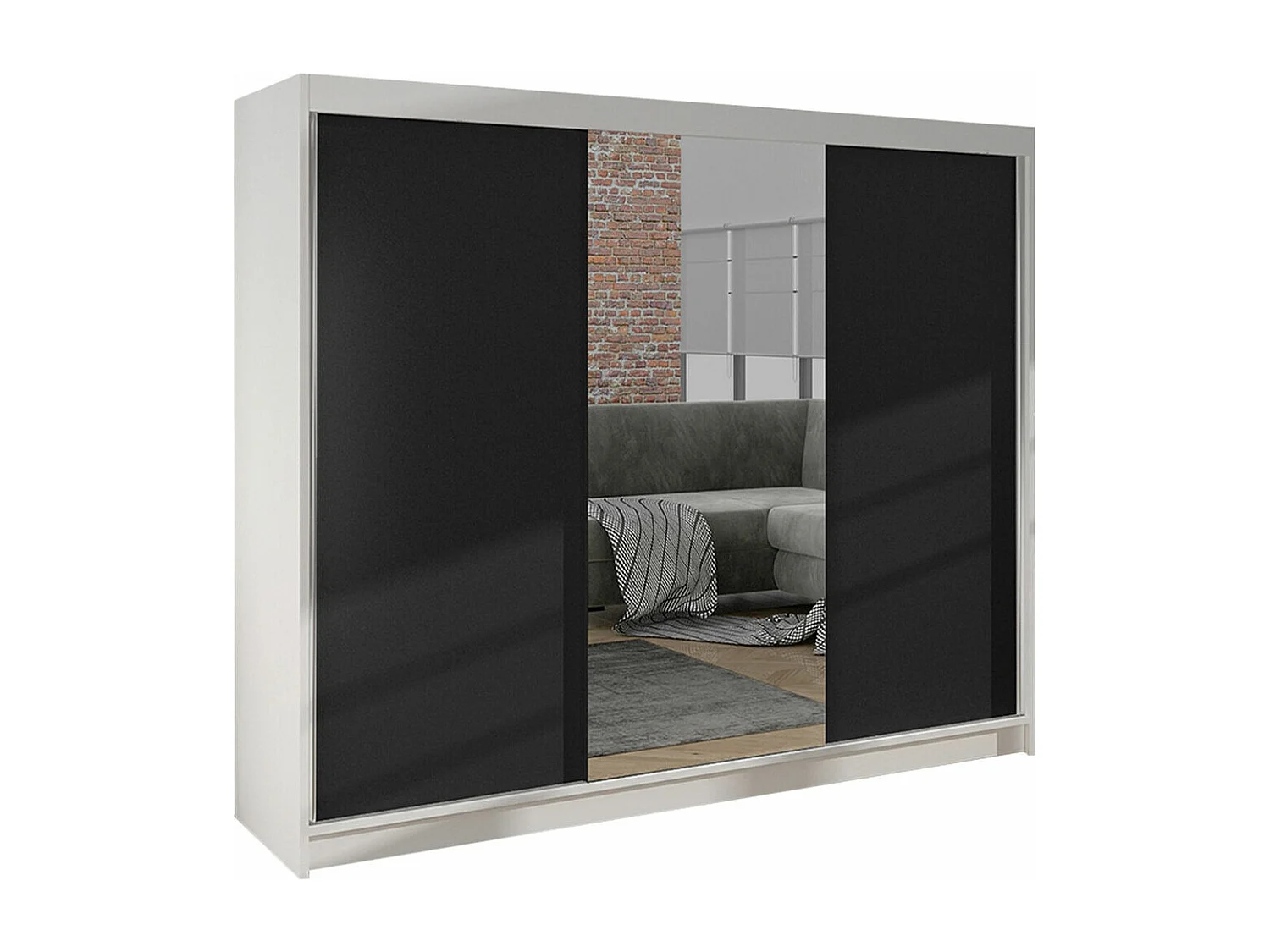 Armoire Closico 158, Noir|Blanc, 215x200x58cm, Portes d'armoire: Coulissantes