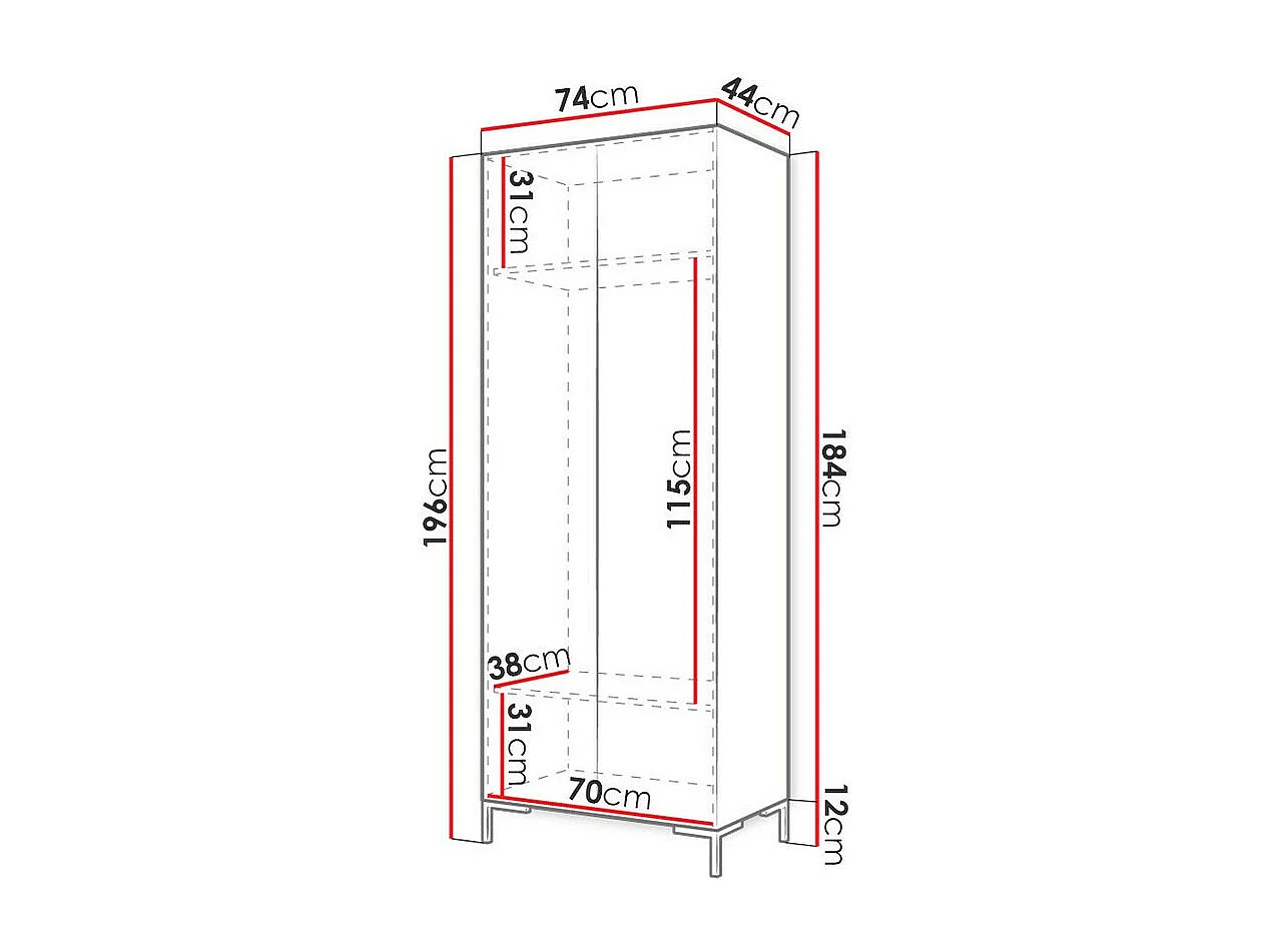Armoire Tivsoa 109, Craft chêne|Noir, 196x74x44cm, Portes d'armoire: Avec des charnières