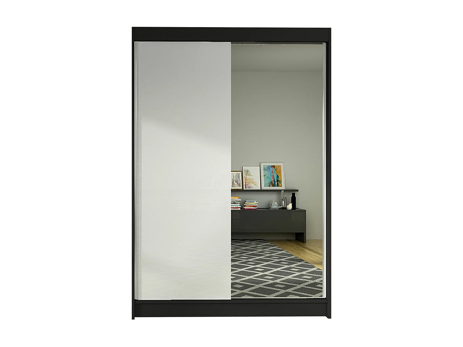 Armoire Closico 147, Noir|Blanc, 200x120x58cm, Portes d'armoire: Coulissante