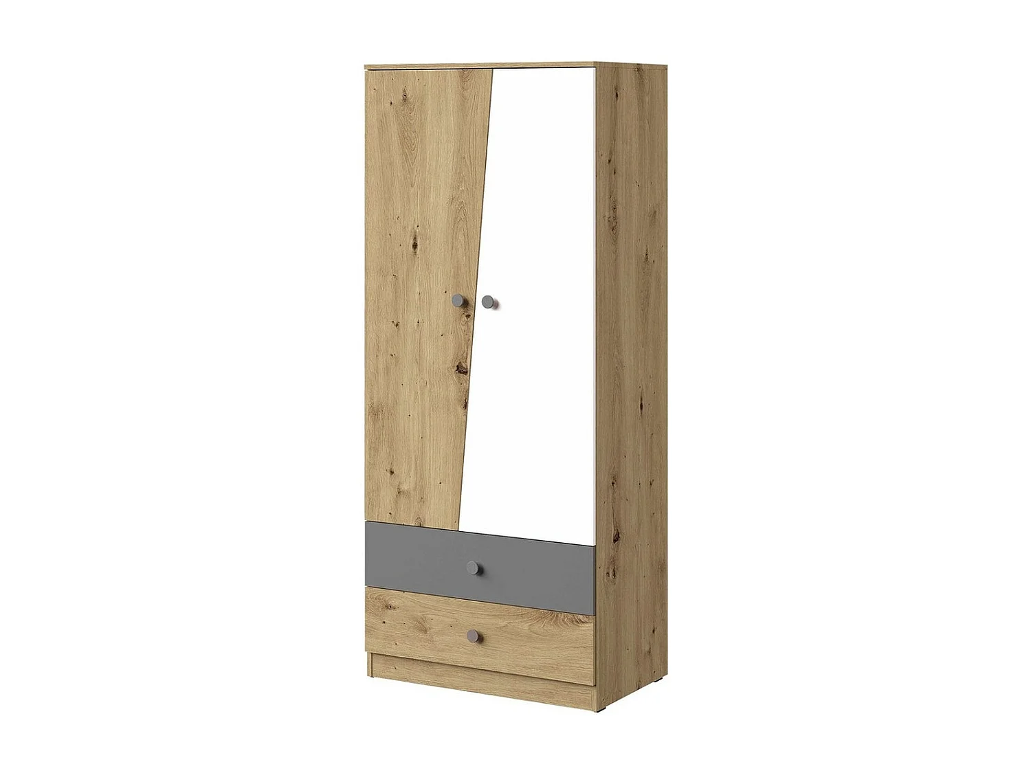 Armoire Almira 100, Blanc|Chêne Artisan|Gris, 191x80x50cm, Nombre d'étagères: 3