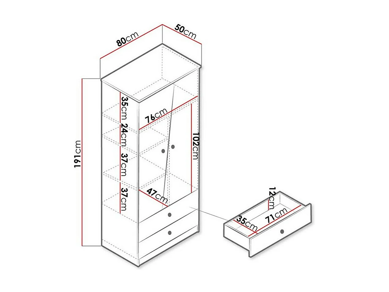 Armoire Almira 100, Blanc|Chêne Artisan|Gris, 191x80x50cm, Nombre d'étagères: 3