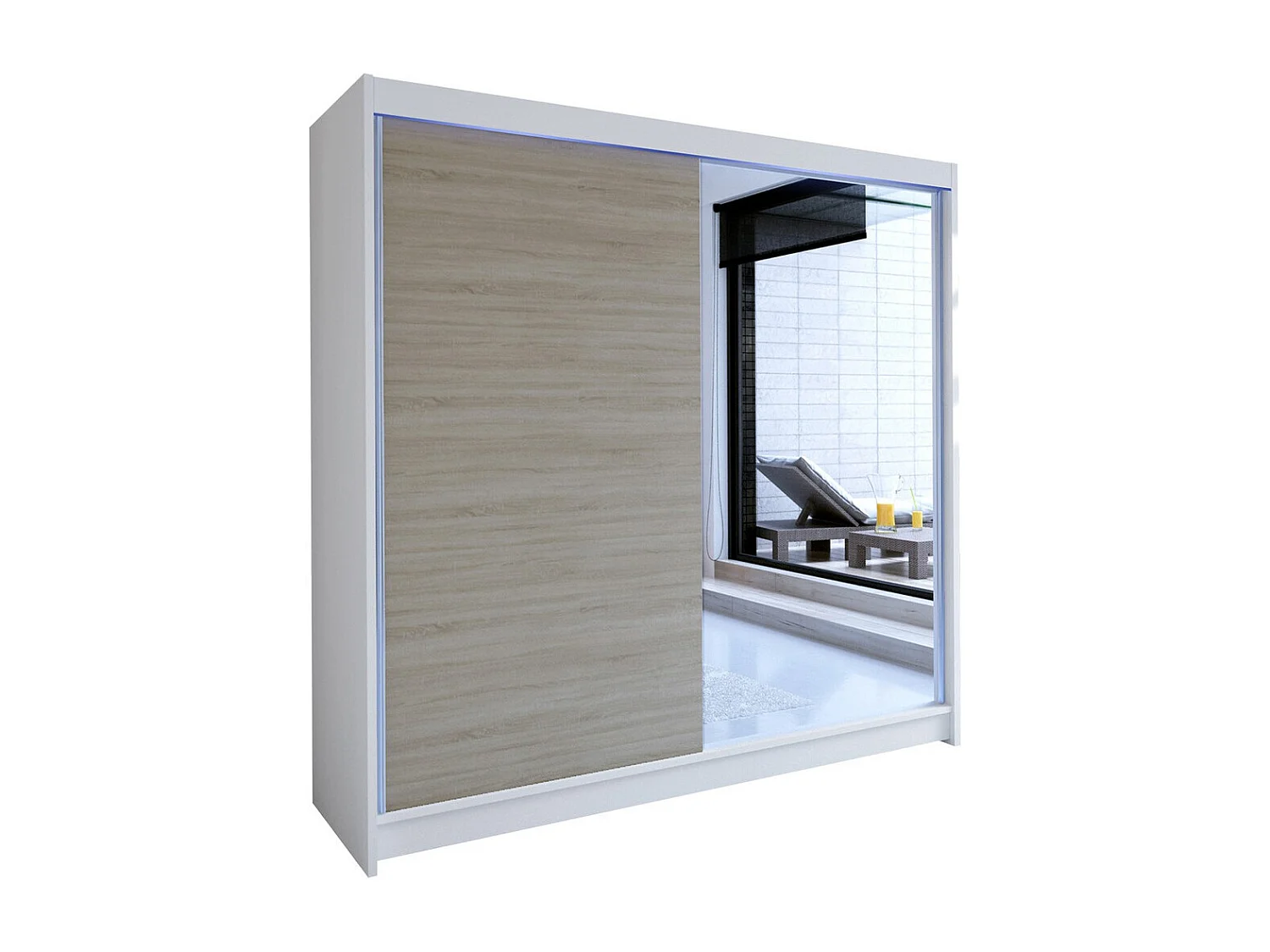 Armoire Closico 137, Sonoma chêne|Blanc, 215x180x58cm, Portes d'armoire: Coulissantes